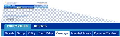 View of Policy Values Navigation Bar