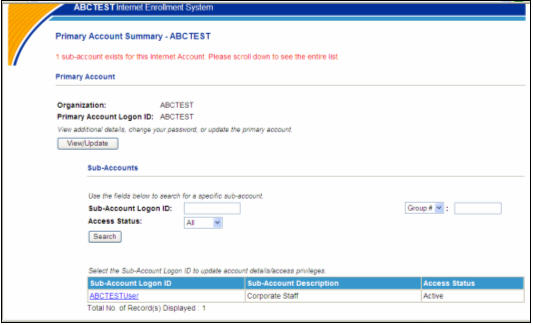 Image: Primary Account Access Screen